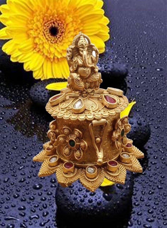 SOLINO Brass Sindoor Box Gold Plated Sidoor Box Krishna Kempu Gold sindoor box/Wedding Gift/Pooja Accessory/Kumkum box (Sidoor Box Krishna Kempu) - Image 5